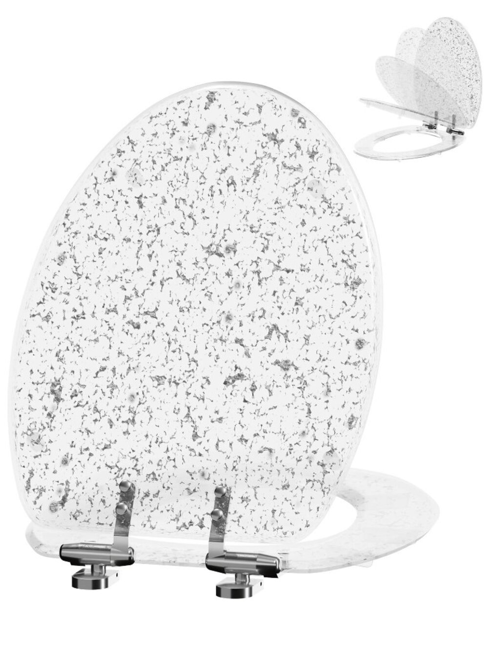 NIB Angol Shiold Glitter Silver Resin Slow Close Toilet Seat
